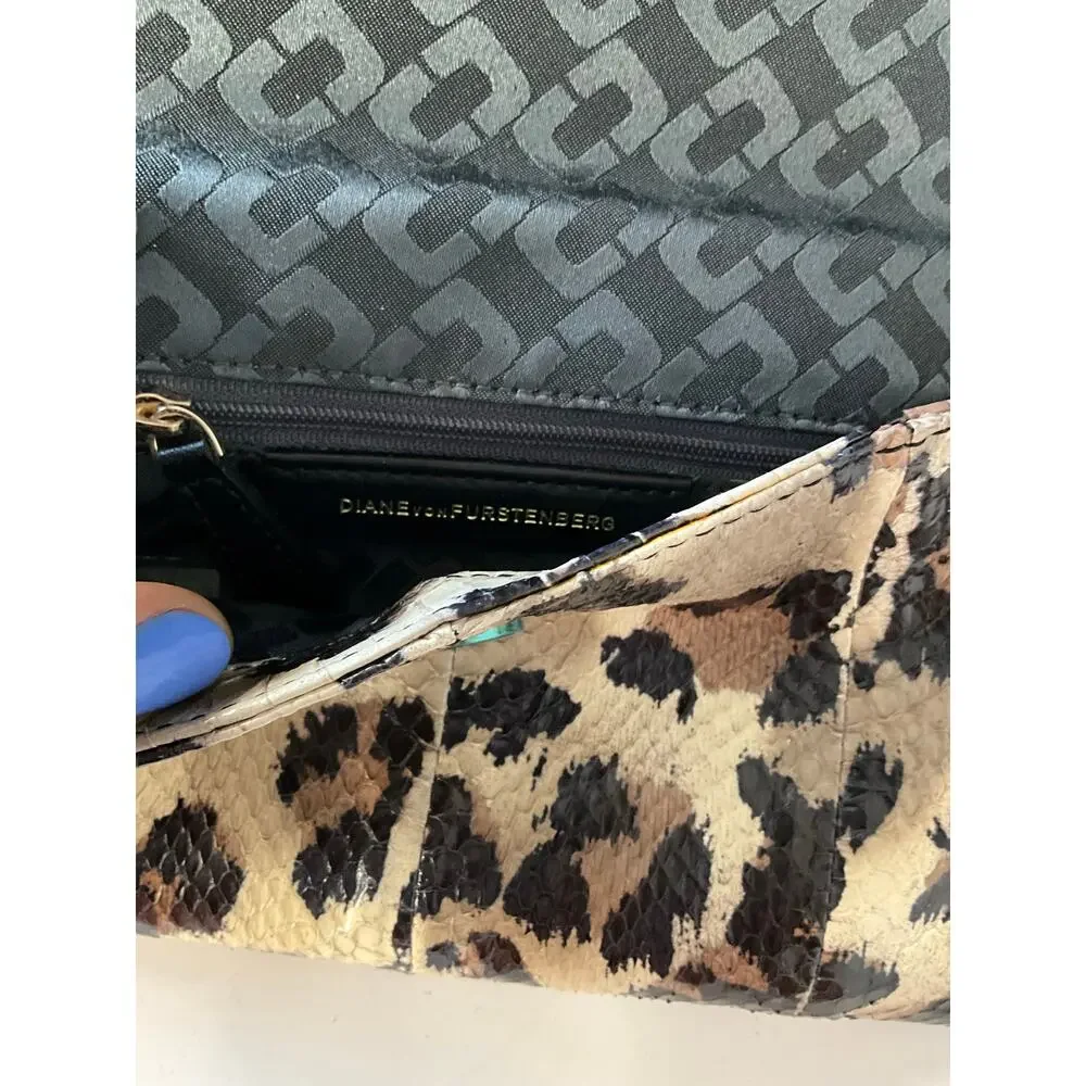 Diane von Furstenberg DVF Leopard Print Snakeskin Envelope Clutch